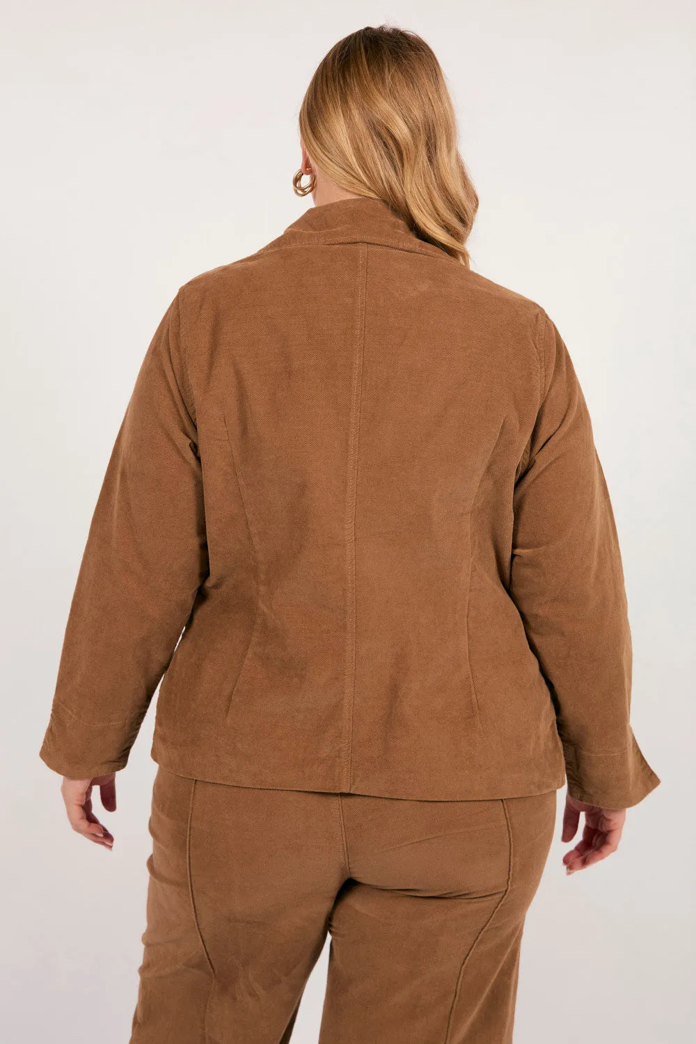 Adrift Relaxed Brushed Cotton Blazer in Camel Adrift