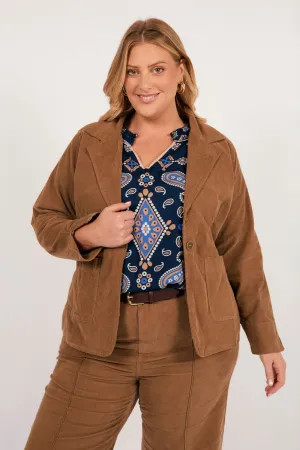 Adrift Relaxed Brushed Cotton Blazer in Camel Adrift