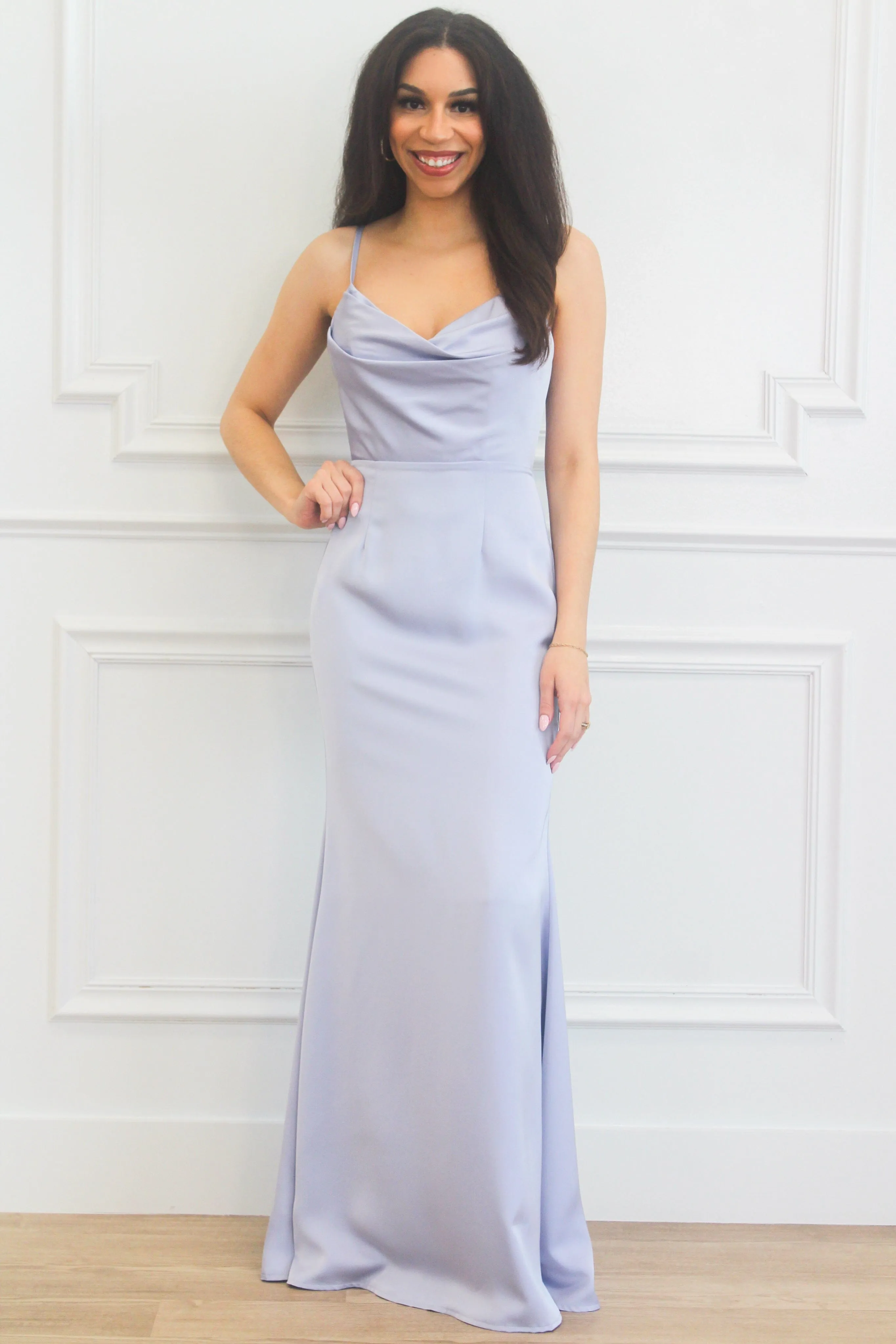 Alice Satin Bow Back Maxi Dress: Periwinkle