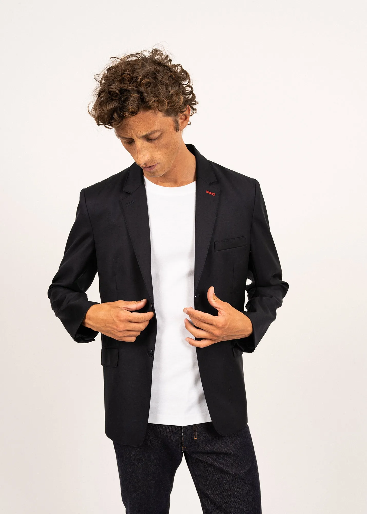 Blazer en drap de laine St Benoit -  coudires en ton sur ton (NAVY)