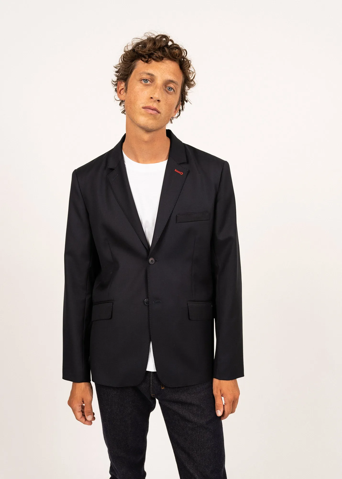 Blazer en drap de laine St Benoit -  coudires en ton sur ton (NAVY)