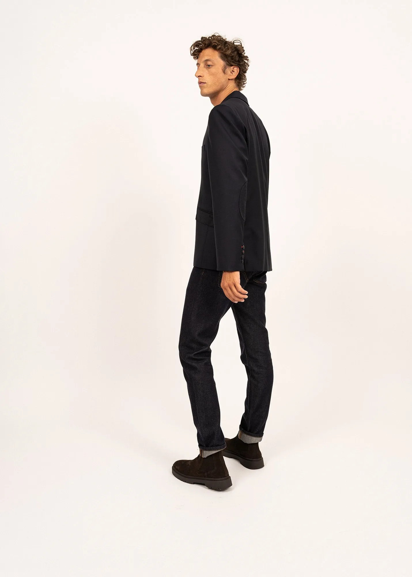 Blazer en drap de laine St Benoit -  coudires en ton sur ton (NAVY)