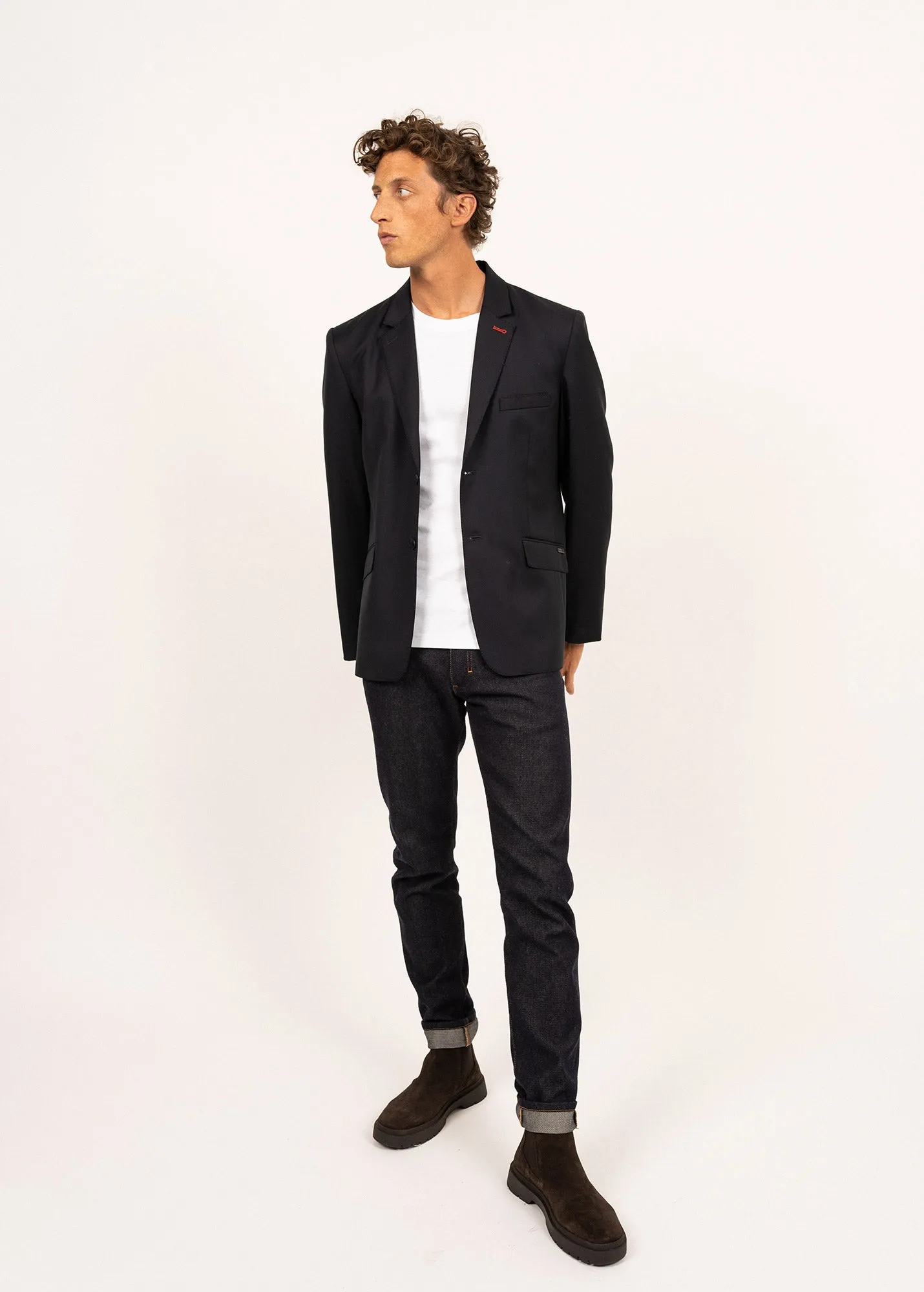 Blazer en drap de laine St Benoit -  coudires en ton sur ton (NAVY)