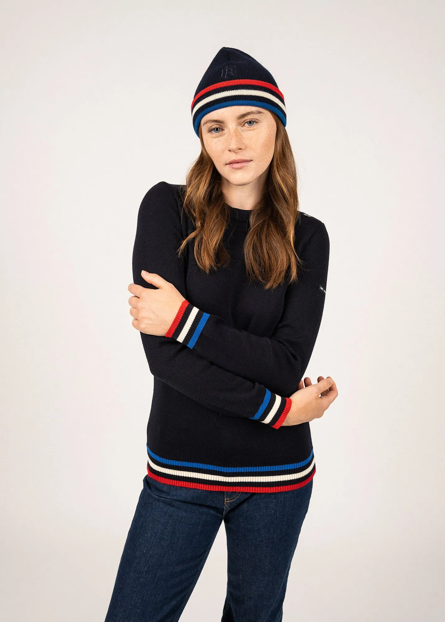 Bonnet tricolore en laine - SAINT JAMES x Elyse (MARINE)