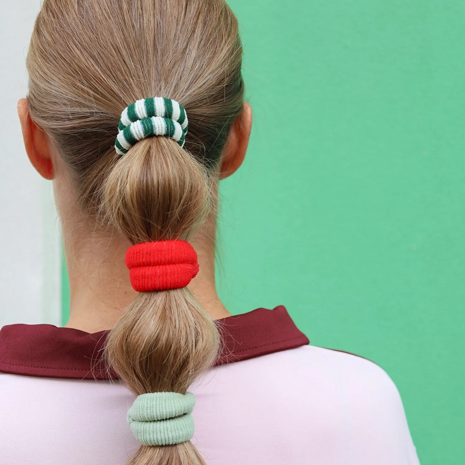 Bow's by Str Ea Hair Elastic - Bottle Green/Off-White Striped 6-pack