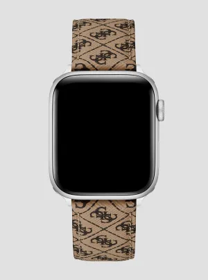 Brown Quattro G Leather Apple Watch Strap Guess