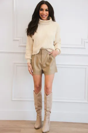 Cambrie Faux Leather Shorts: Taupe