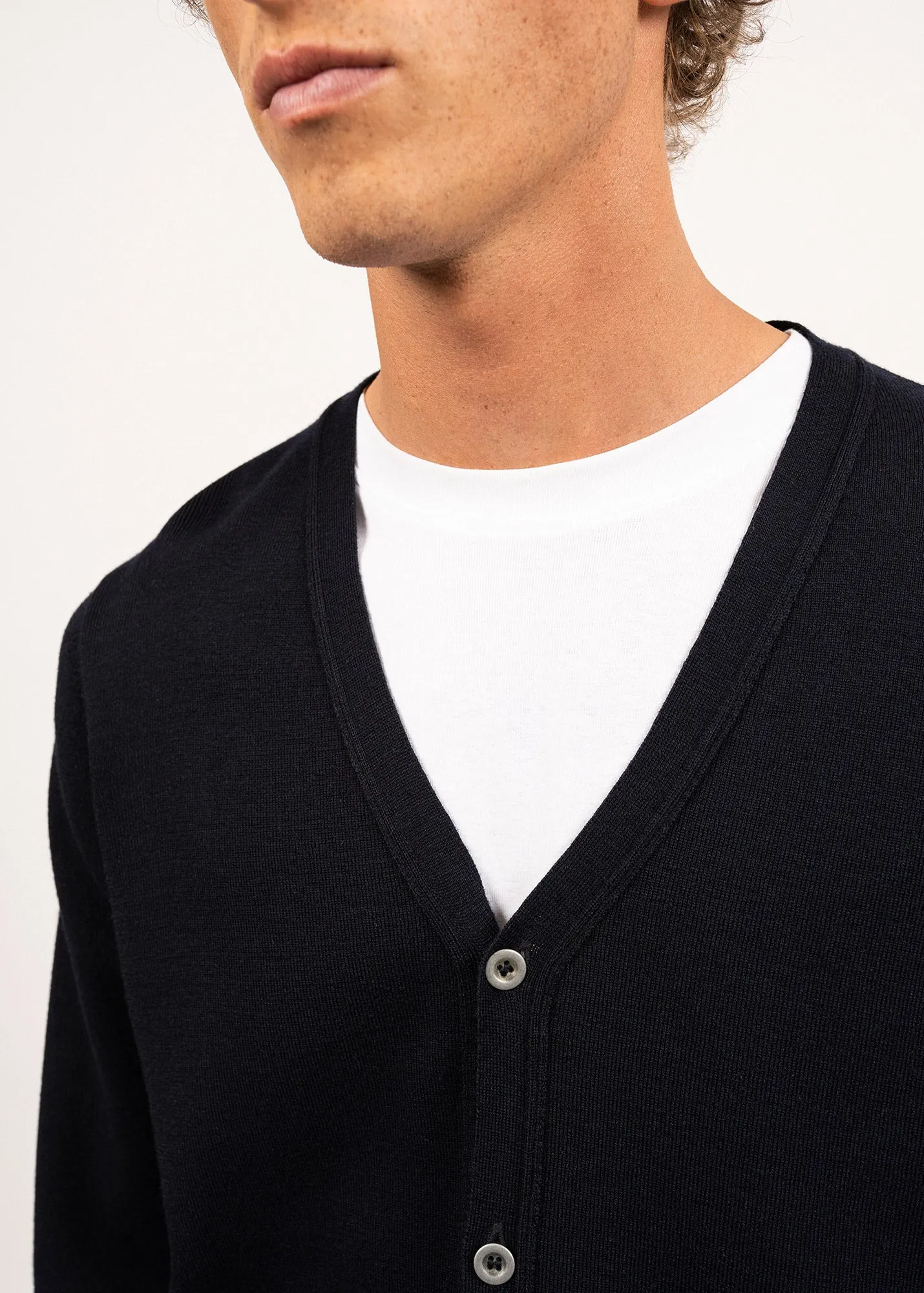 Cardigan boutonn Guingamp - en laine mrinos extrafine (NAVY)