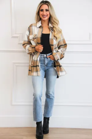 Come With Me Plaid Shacket: Ivory/Camel