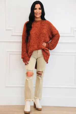 Cozy Crush Oversized Chenille Sweater: Rust