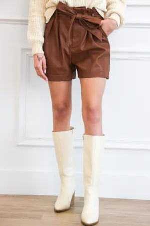 Dickinson Faux Leather Shorts: Cognac
