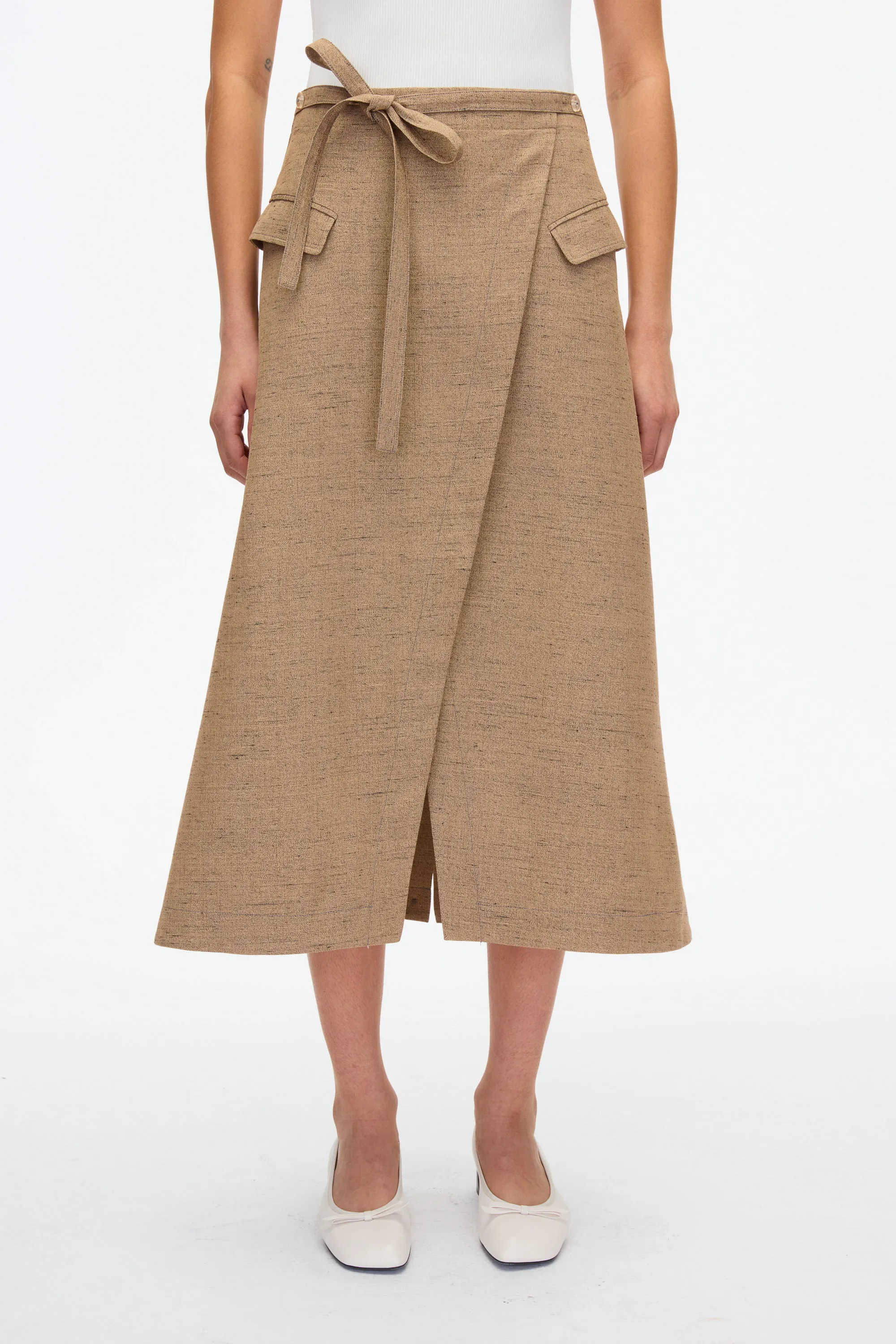 Faux Wrap Half Skirt with Tie Waist