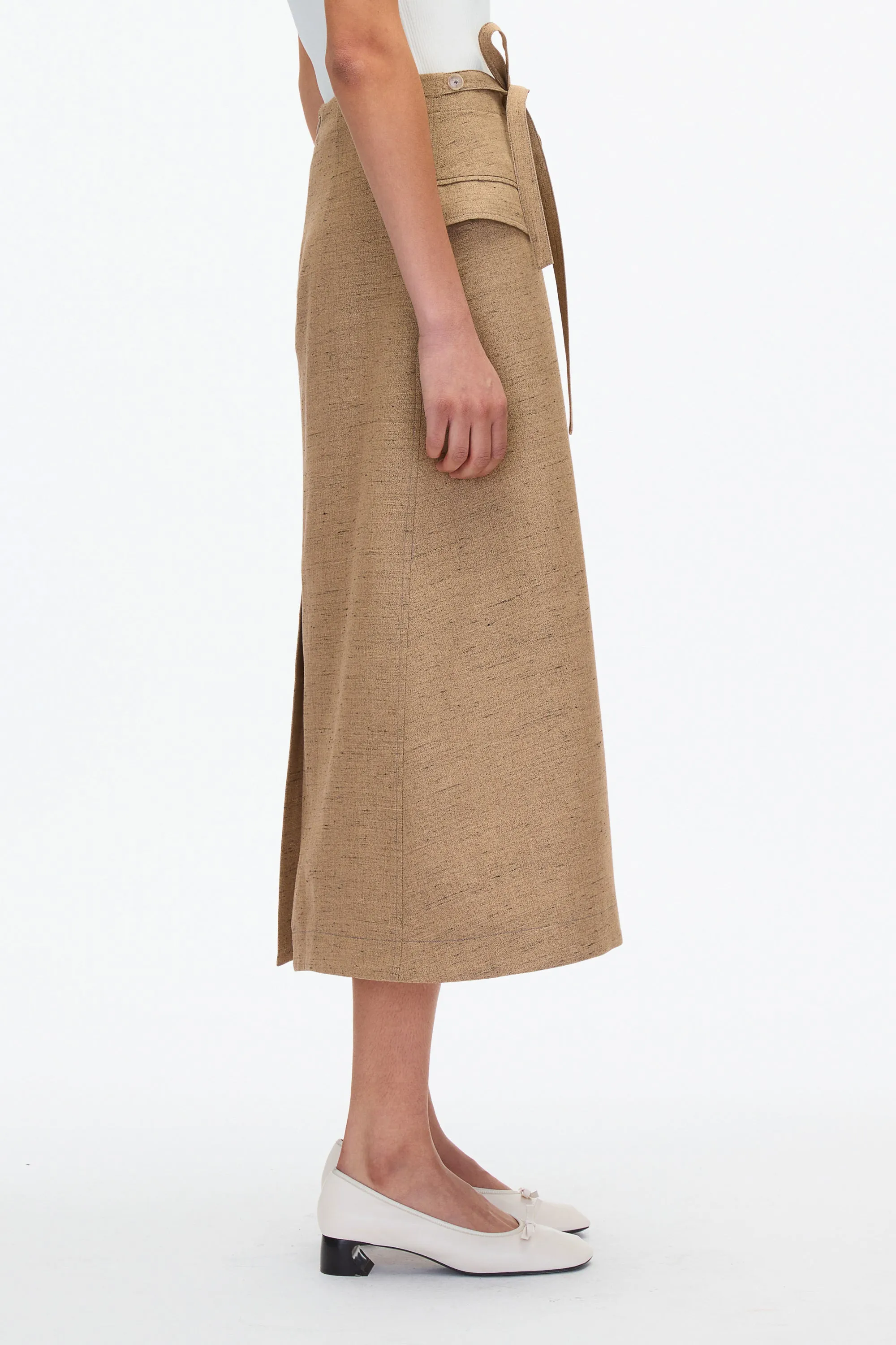 Faux Wrap Half Skirt with Tie Waist