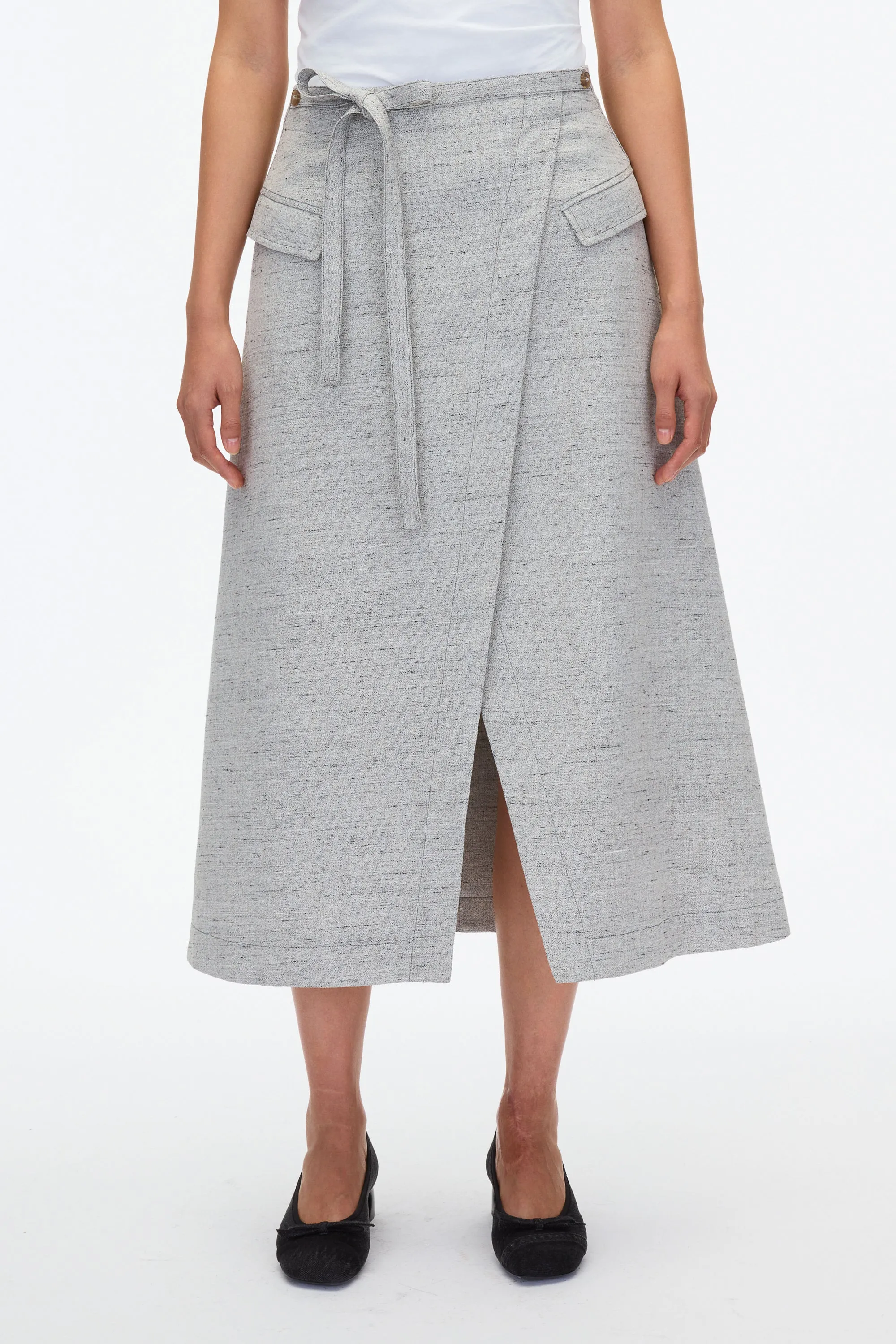 Faux Wrap Half Skirt with Tie Waist