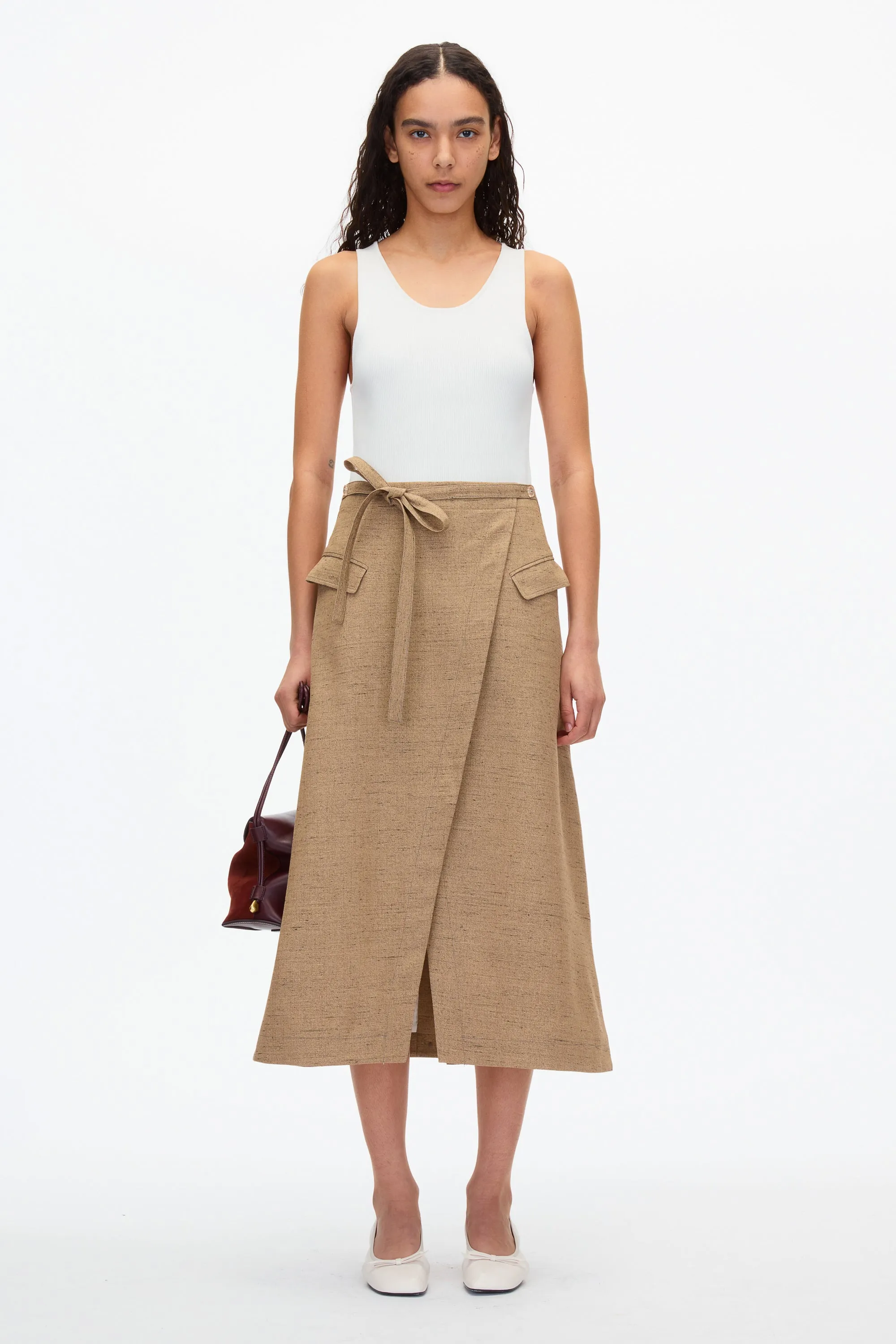 Faux Wrap Half Skirt with Tie Waist