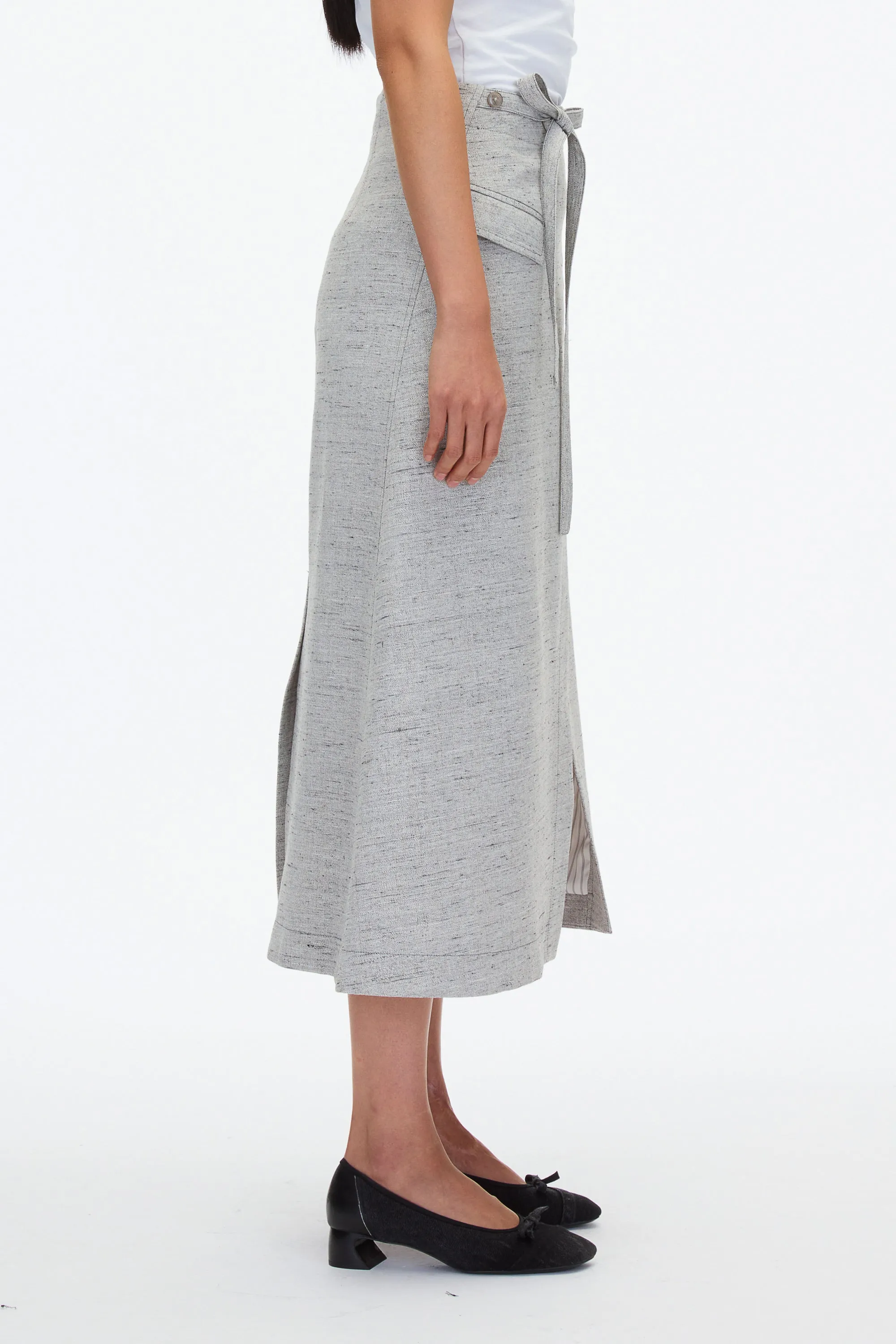 Faux Wrap Half Skirt with Tie Waist