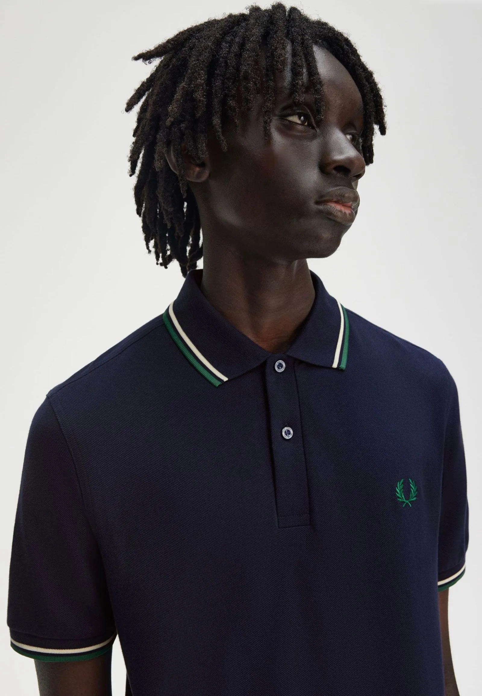 Fred Perry - Twin Tipped Dark Carbon/Light Ecru/Label Green - Polo