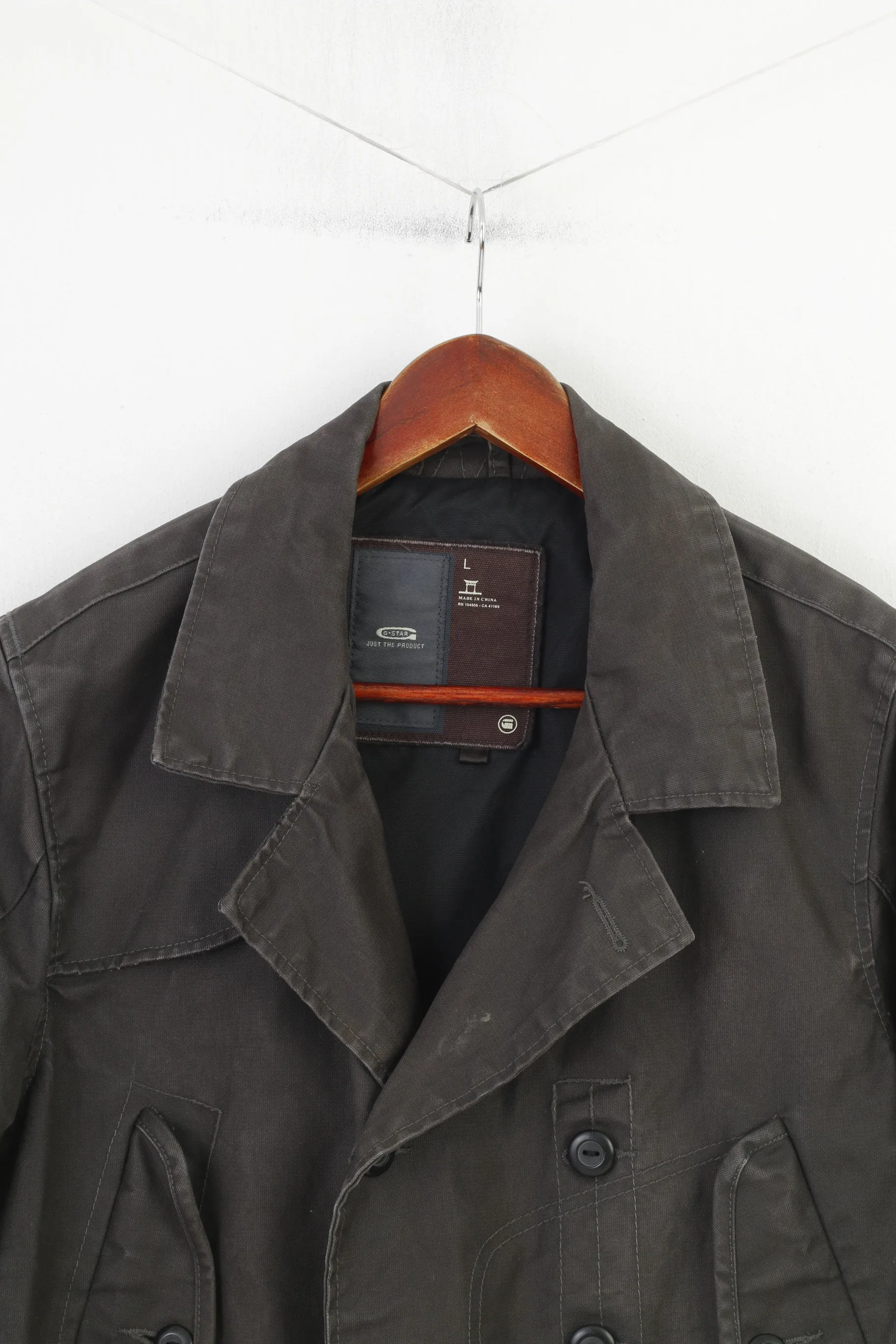 G-Star Men L Jacket Grey Full Zipper Cotton Vintage Collar Top