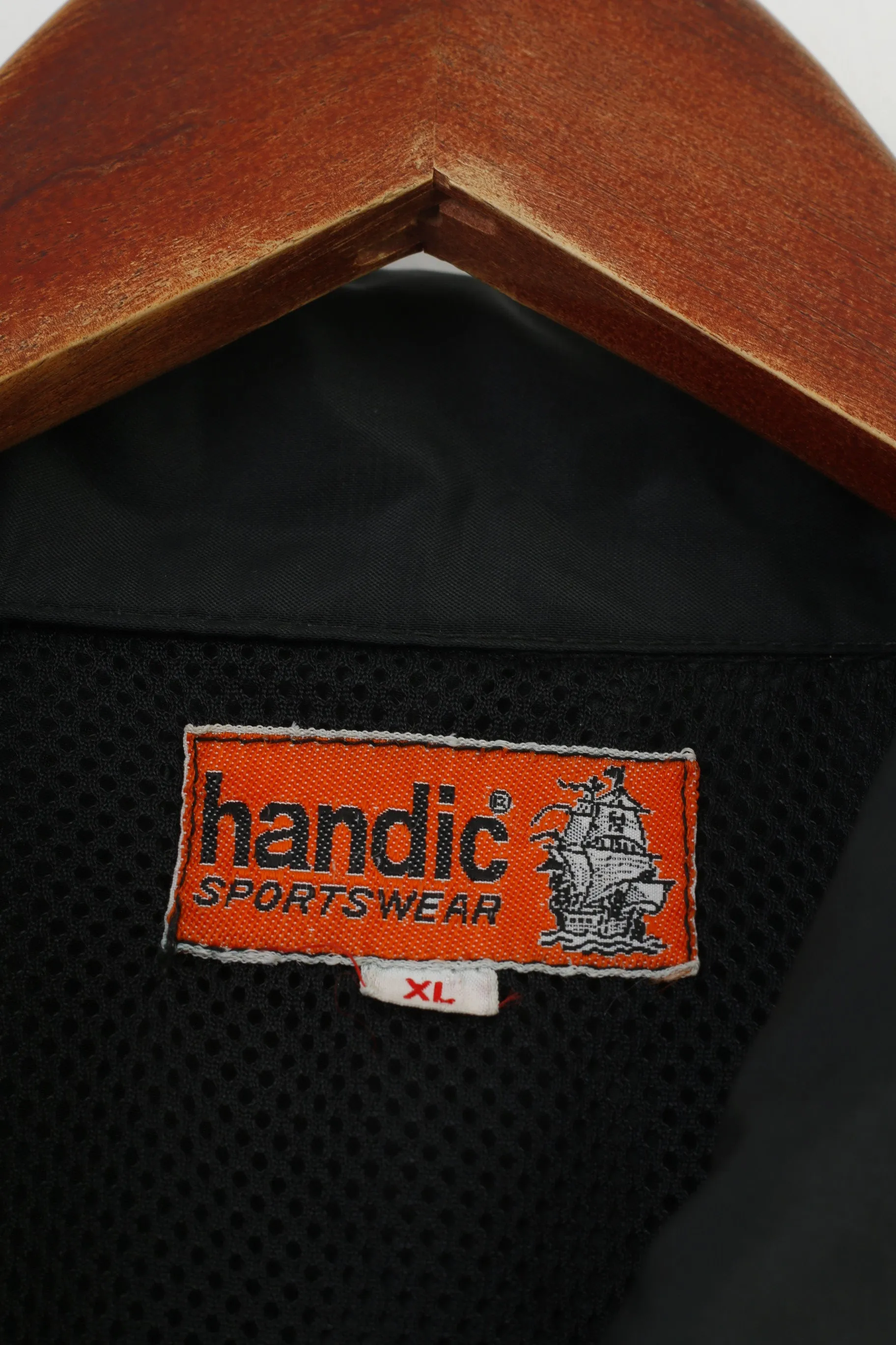 Handic Men XL Jacket Black Sportswear Full Zipper Nylon Vintage  Collar Pockets Top