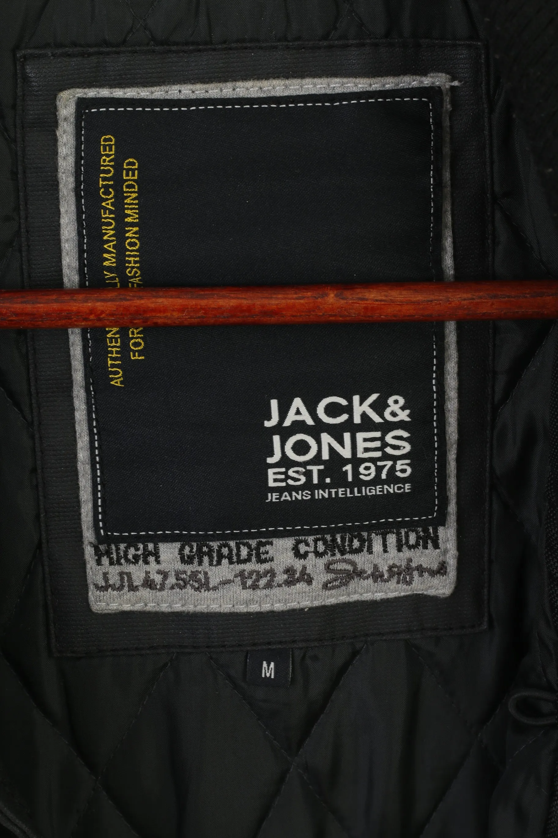 Jack & Jones Men M Jacket Black Wax Cotton Padded Rewind Style Zip Up Top