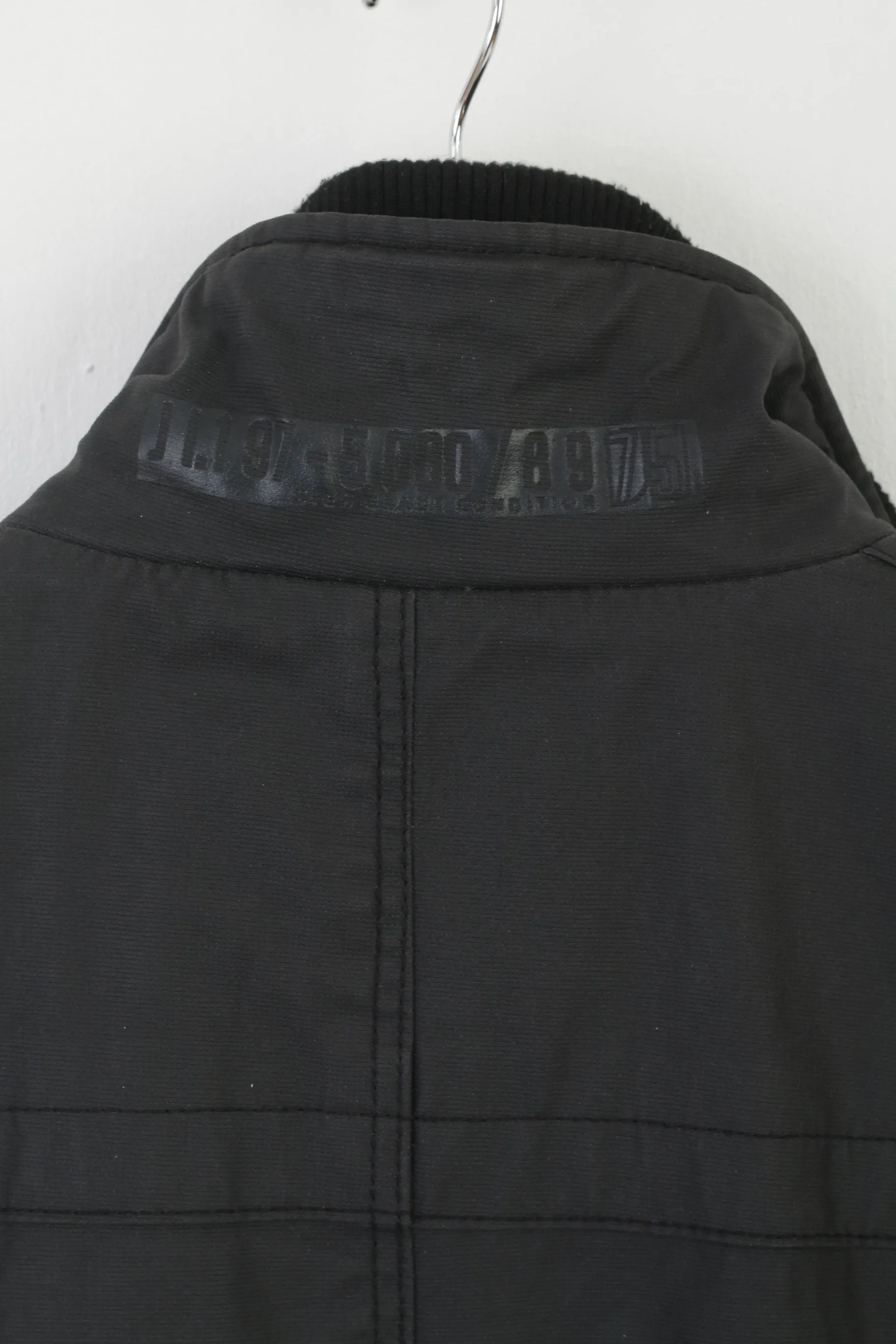 Jack & Jones Men M Jacket Black Wax Cotton Padded Rewind Style Zip Up Top