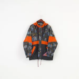Jeantex Men 44/46 Waterproof Jacket Multicolor Full Zipper Rectractable Hood  Oversize Vintage Geometric Top