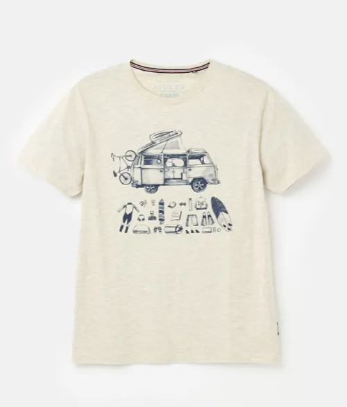Joules Flynn Graphic Print Crew Neck T-Shirt - Cream Marl