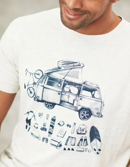 Joules Flynn Graphic Print Crew Neck T-Shirt - Cream Marl