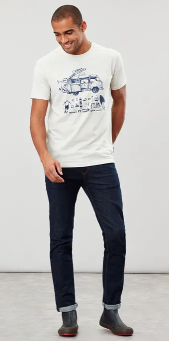 Joules Flynn Graphic Print Crew Neck T-Shirt - Cream Marl