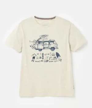 Joules Flynn Graphic Print Crew Neck T-Shirt - Cream Marl