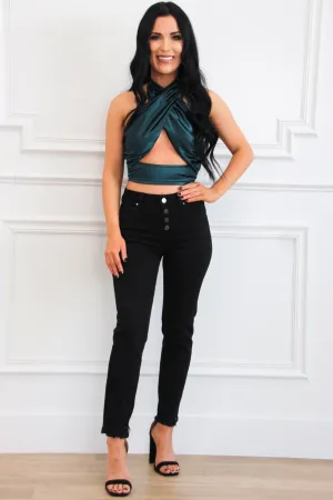 Kenzie Satin Halter Crop Top: Teal