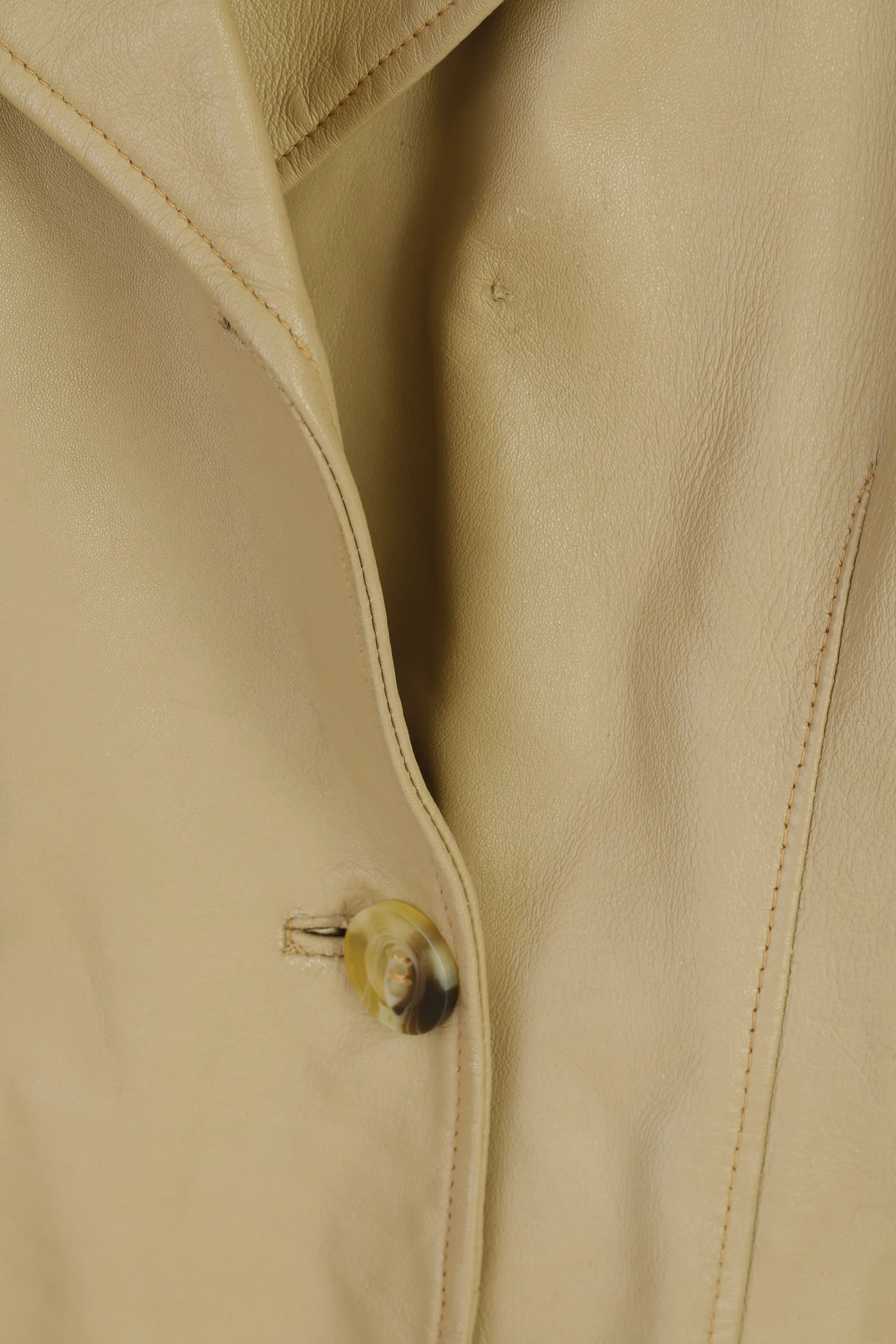 KIT Women 12 38 M Jacket Beige Leather Vintage Double Breasted Classic Top