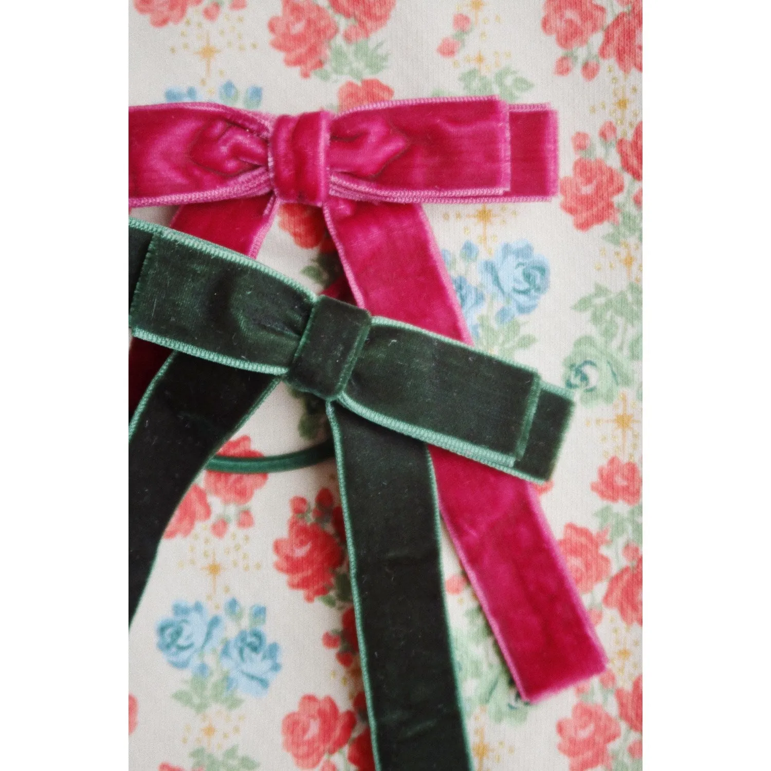 Konges Sljd Green/Sangria 2 Pack Velvet Double Bow Elastic