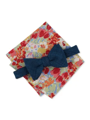 Men's Barclay Solid Bow Tie & Pocket Square Set,Cobalt Blue