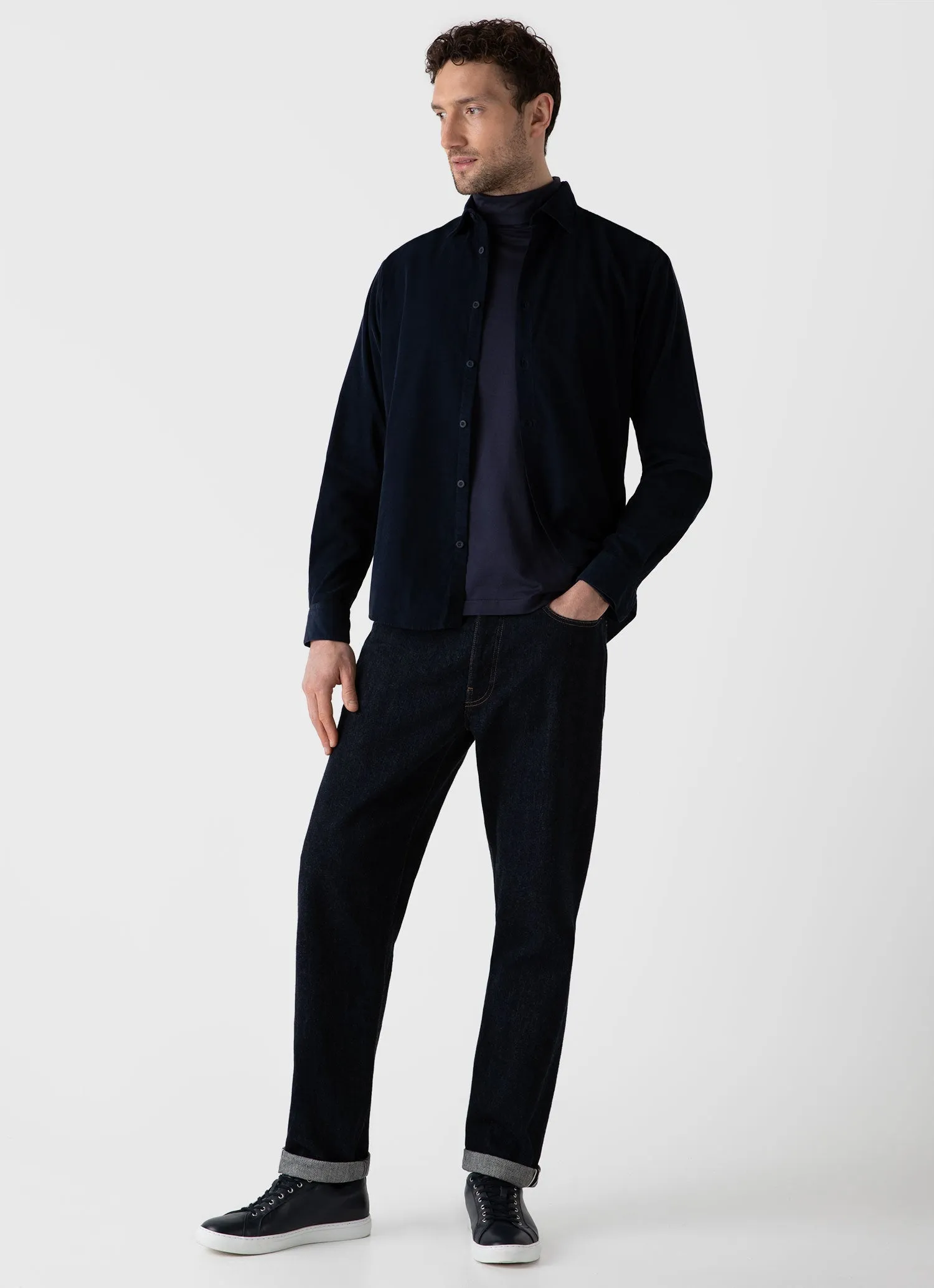 Men's Long Sleeve Roll Neck in Navy Sunspel
