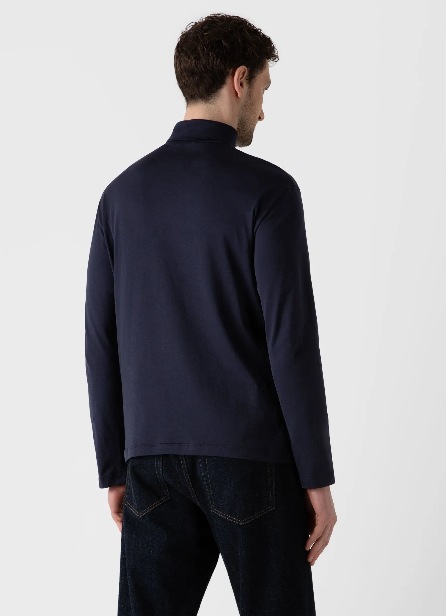 Men's Long Sleeve Roll Neck in Navy Sunspel