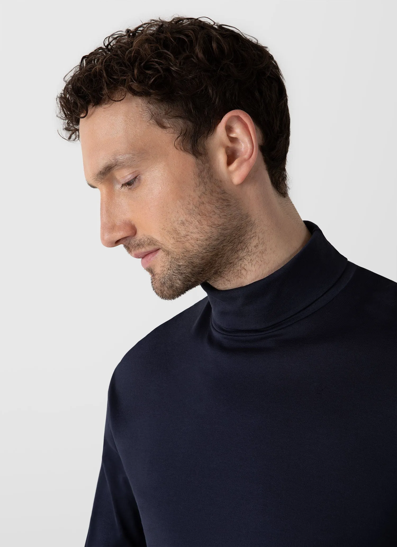 Men's Long Sleeve Roll Neck in Navy Sunspel