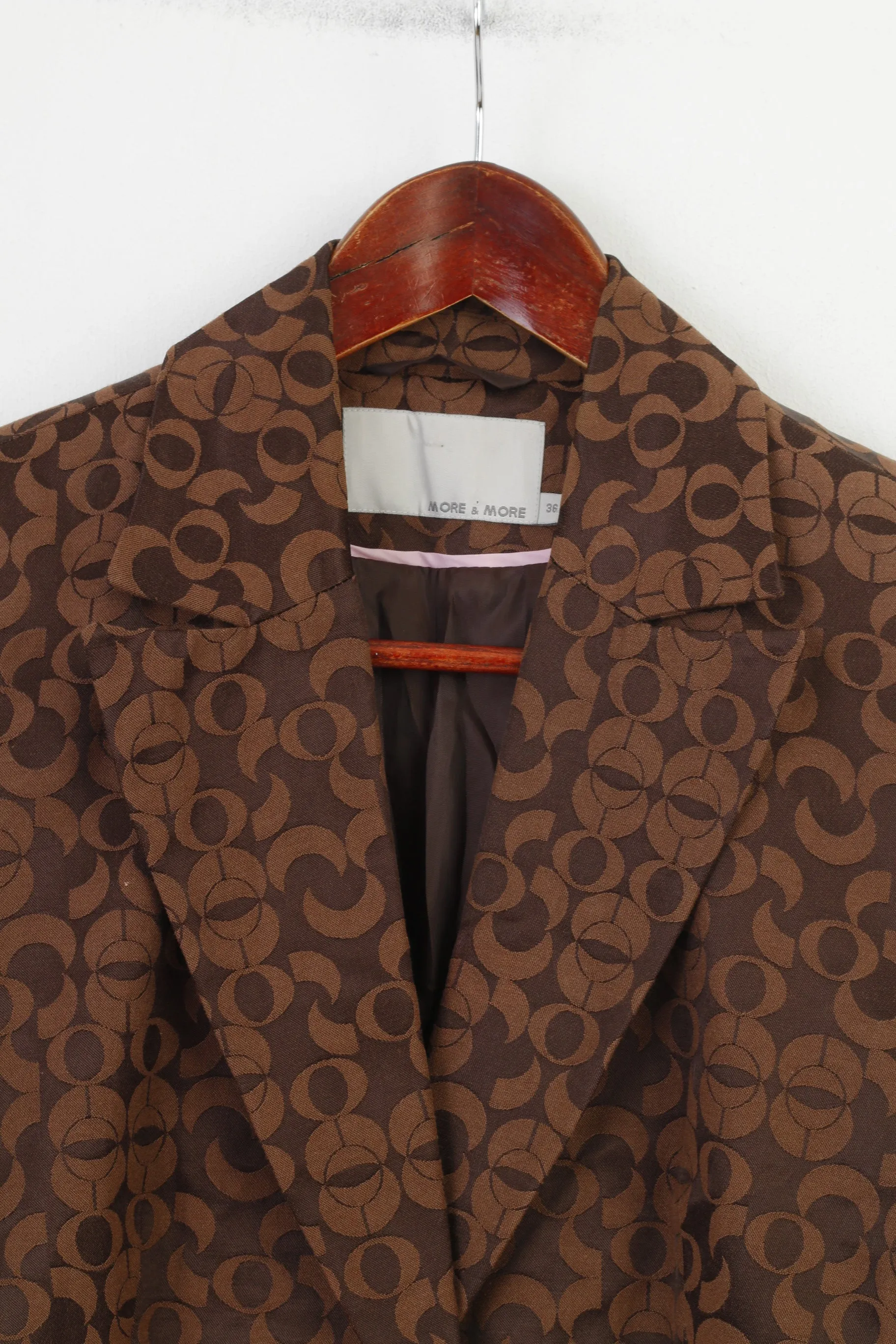 More & More Woman 36 S Coat Brown Cotton Single Breasted Geometric Print Vintage Top
