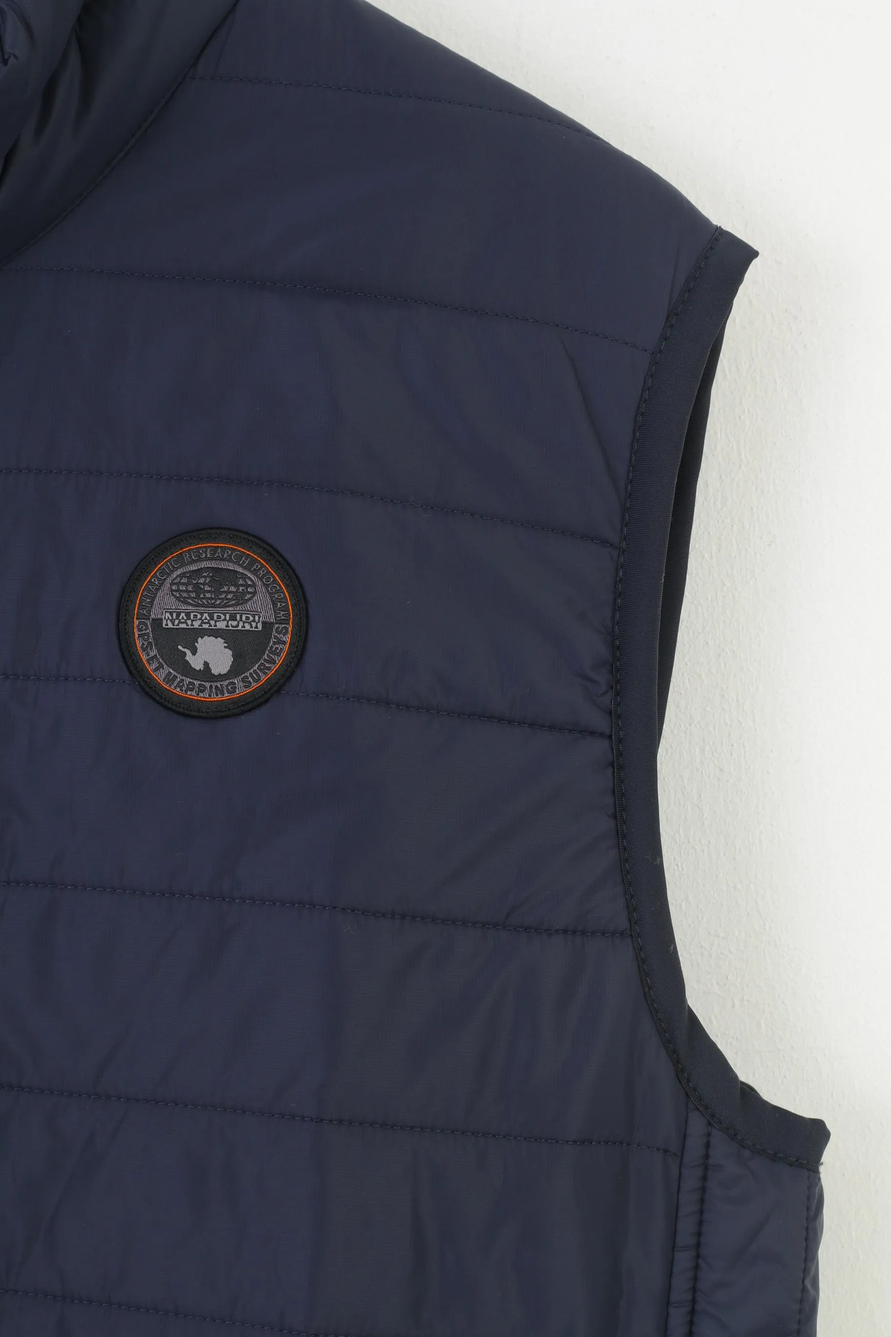 Napapijri Men L Vest Navy Padded Full Zipper Slim Fit Collar Polyamid Top