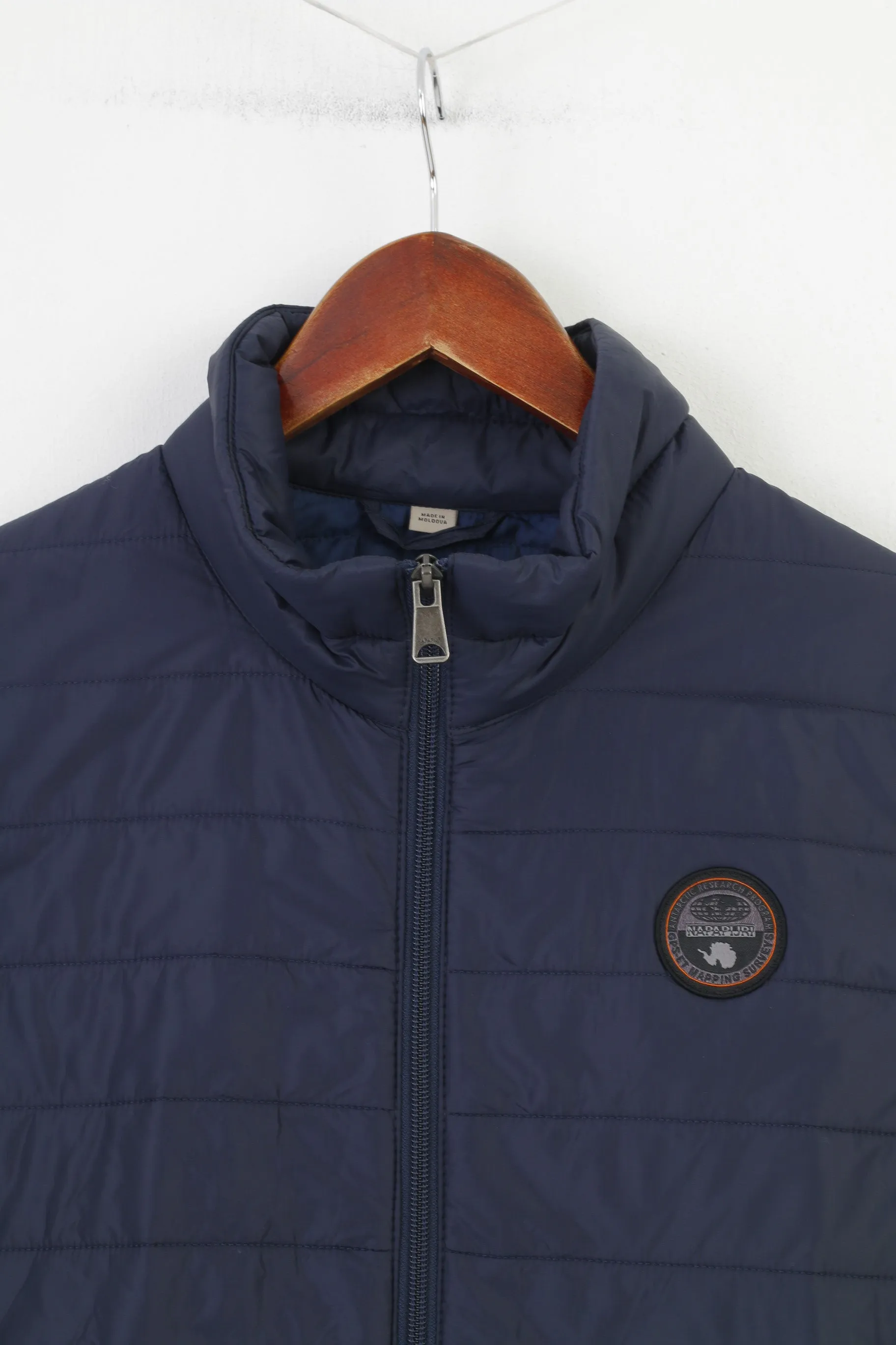 Napapijri Men L Vest Navy Padded Full Zipper Slim Fit Collar Polyamid Top