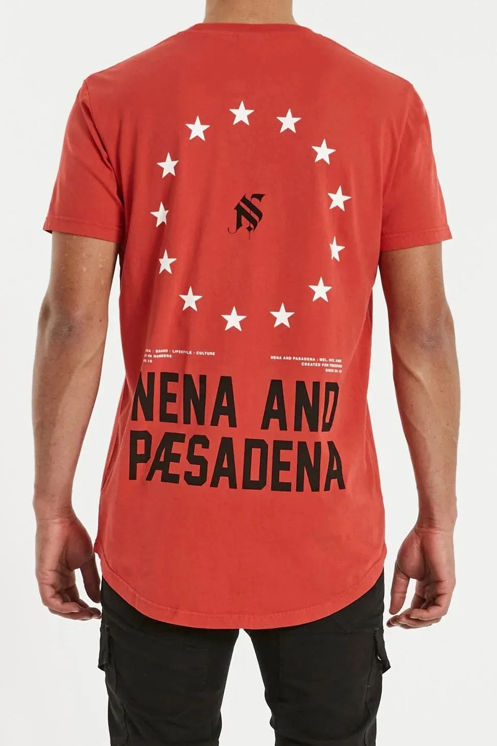NENA & PASADENA Mens Silverlight Cape Back Tee Shirt Pigment Poppy Red