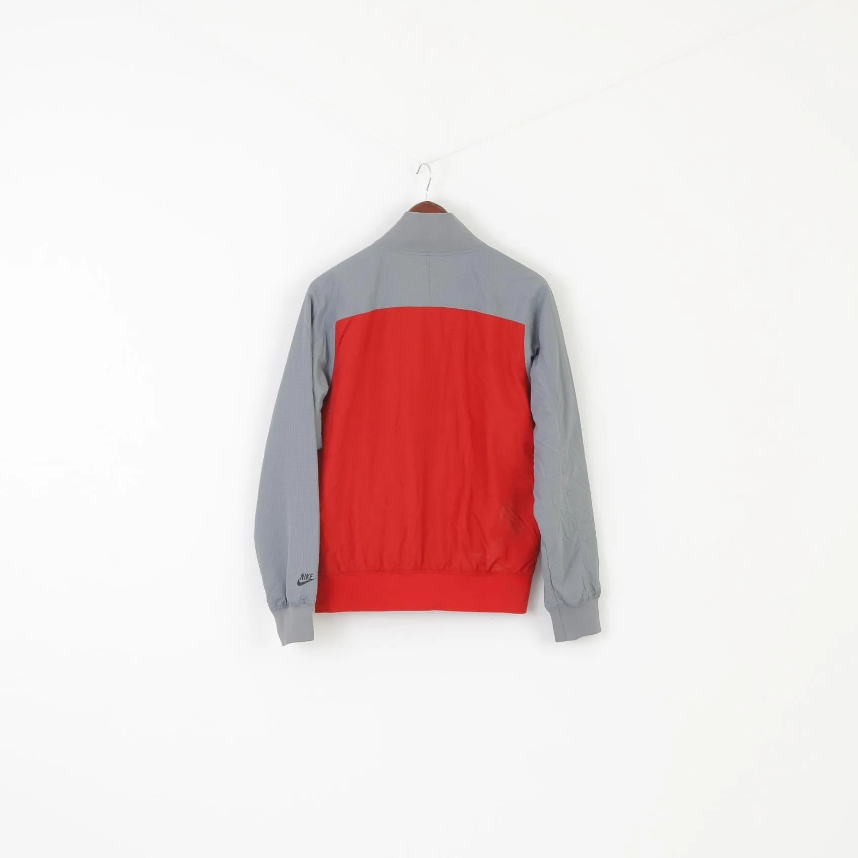 Nike Men S Jacket Gray Red Vintage Nylon Full Zipper Sportswear Collared Top