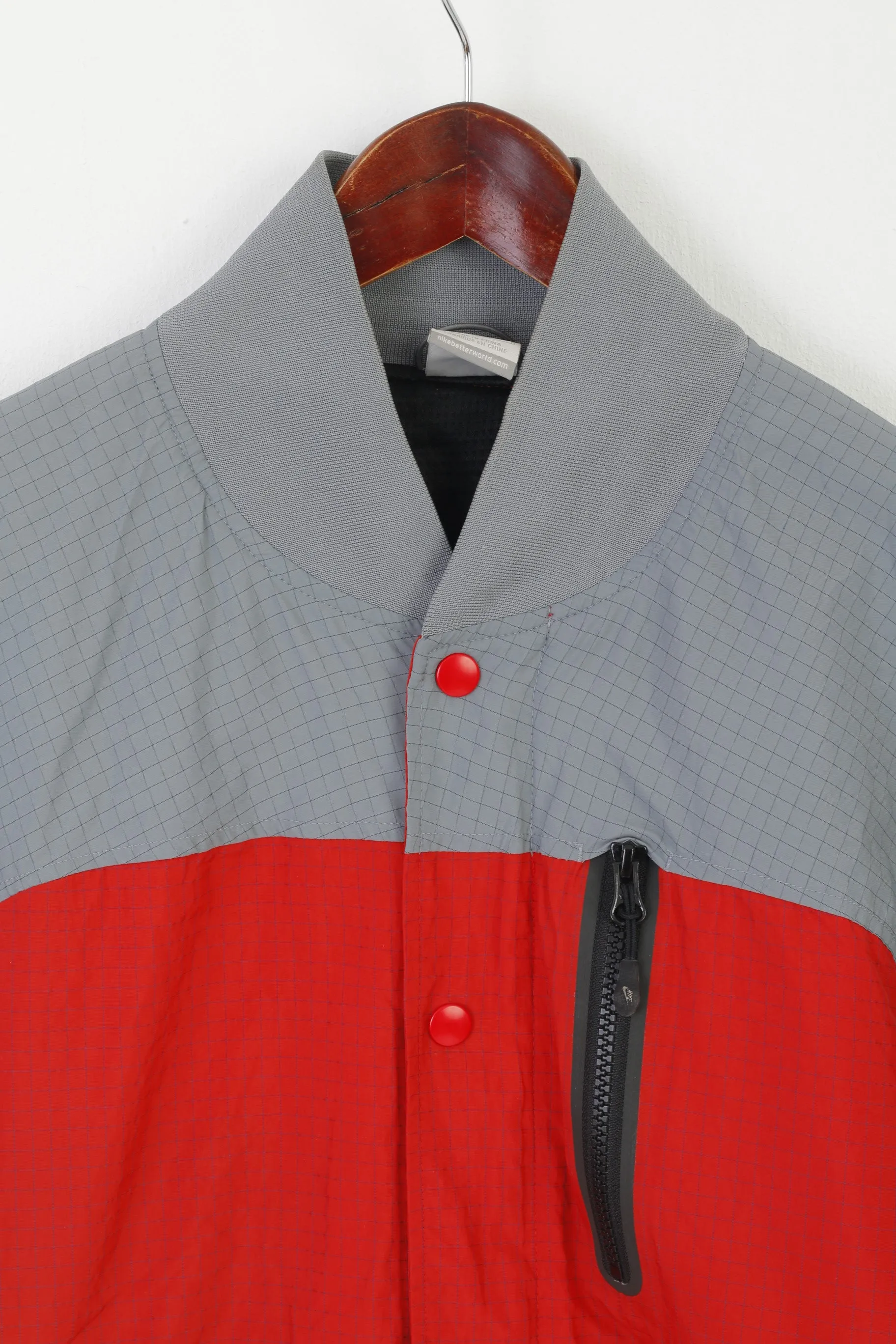 Nike Men S Jacket Gray Red Vintage Nylon Full Zipper Sportswear Collared Top