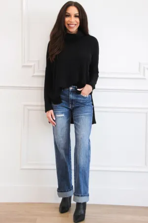 Plain and Simple Oversized Thermal Sweater: Black