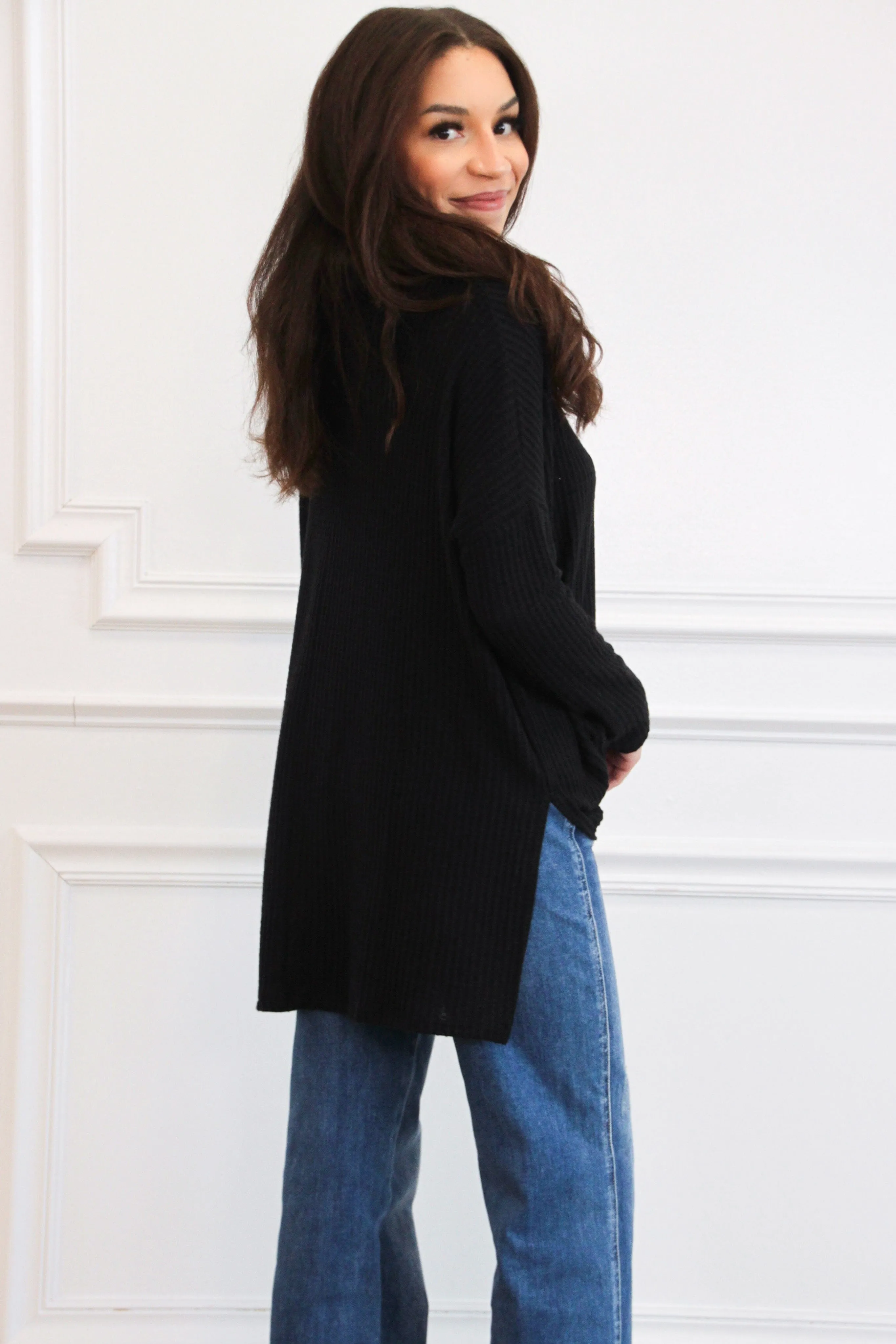 Plain and Simple Oversized Thermal Sweater: Black