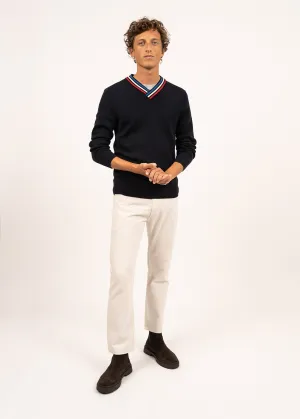 Pull en laine  col V contrast - SAINT JAMES x Elyse (NAVY)