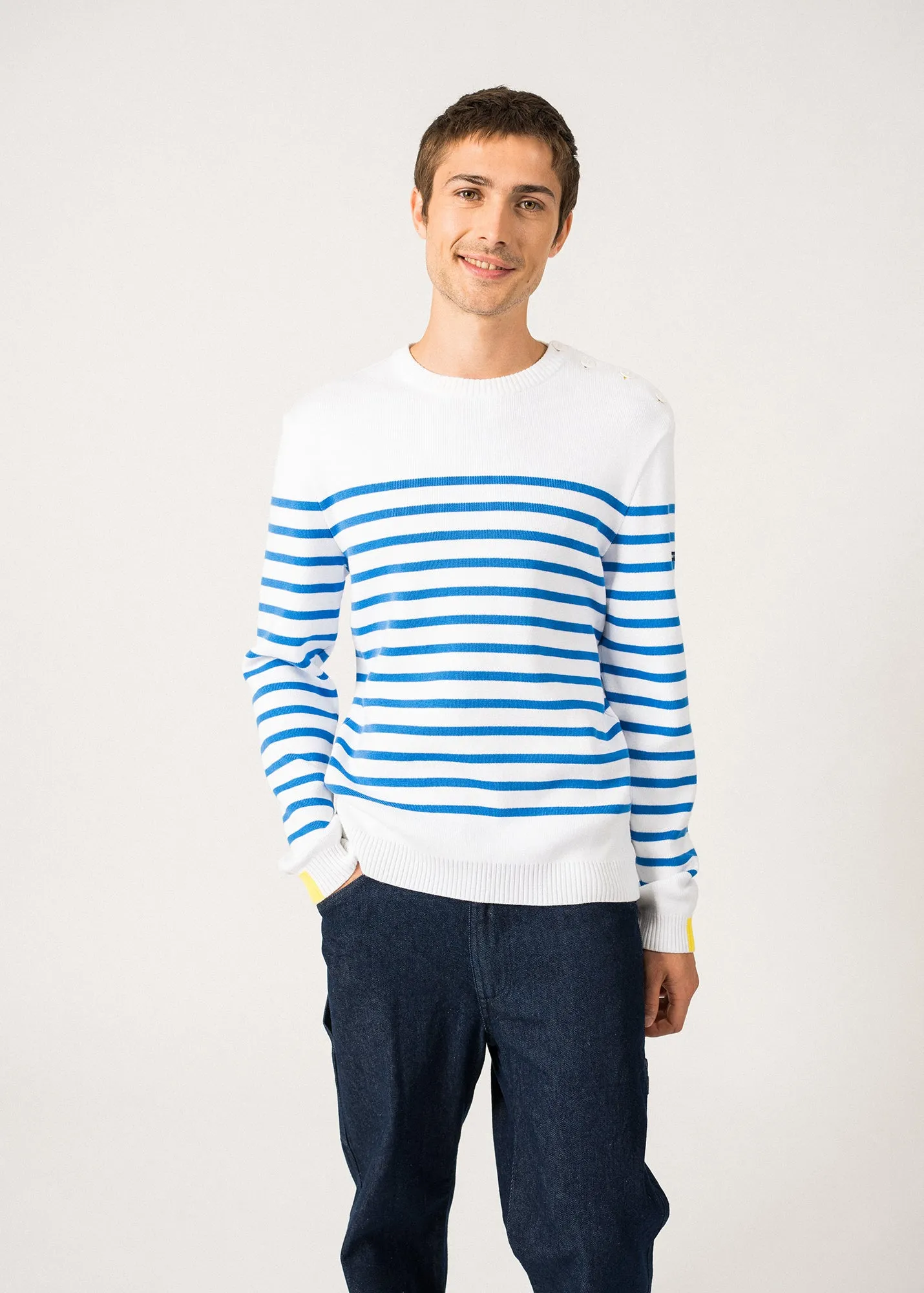 Pull marin Azur - en coton (BLANC/MER/ACIDULE)