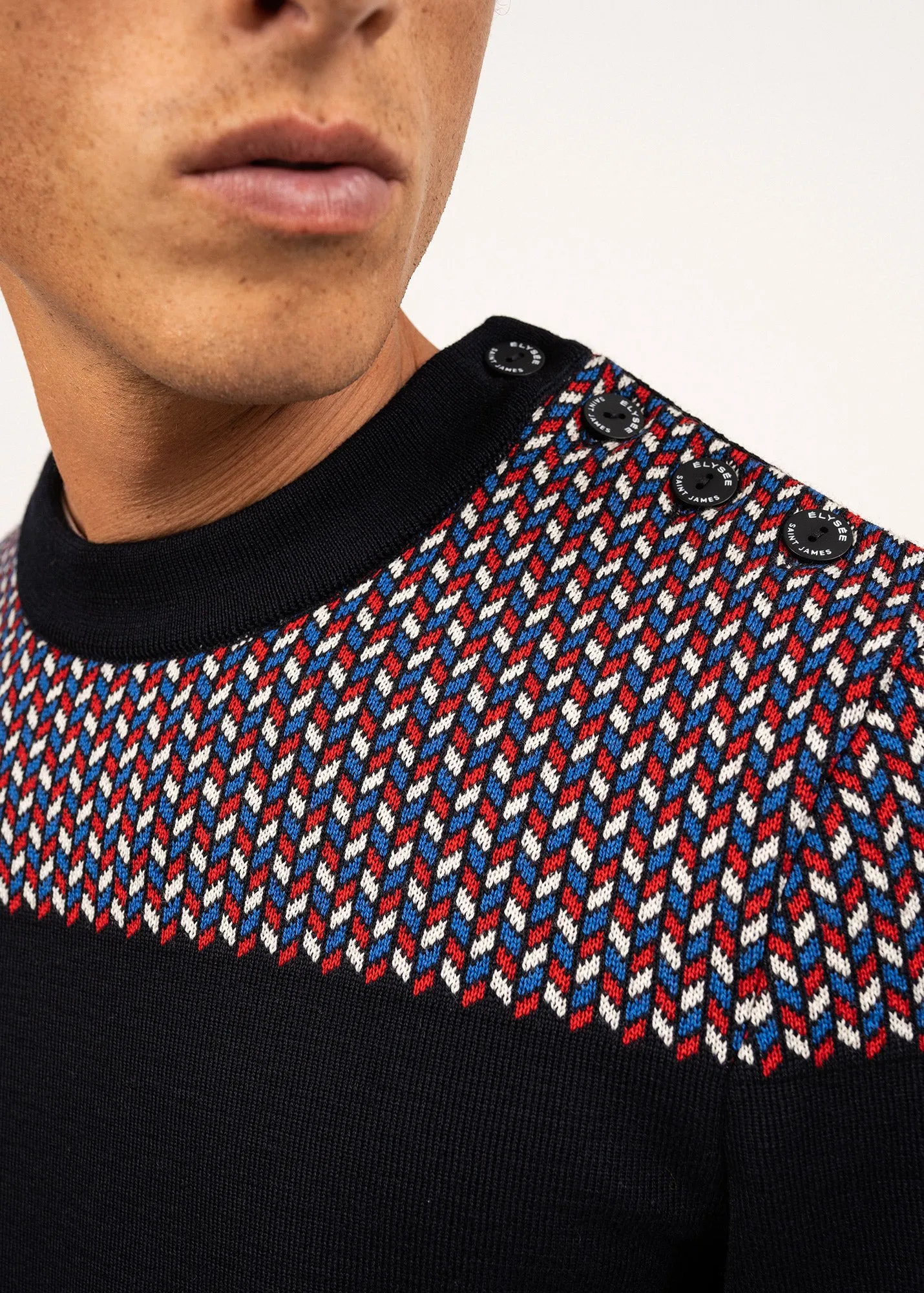 Pull marin jacquard - SAINT JAMES x Elyse (NAVY/MULTICO)