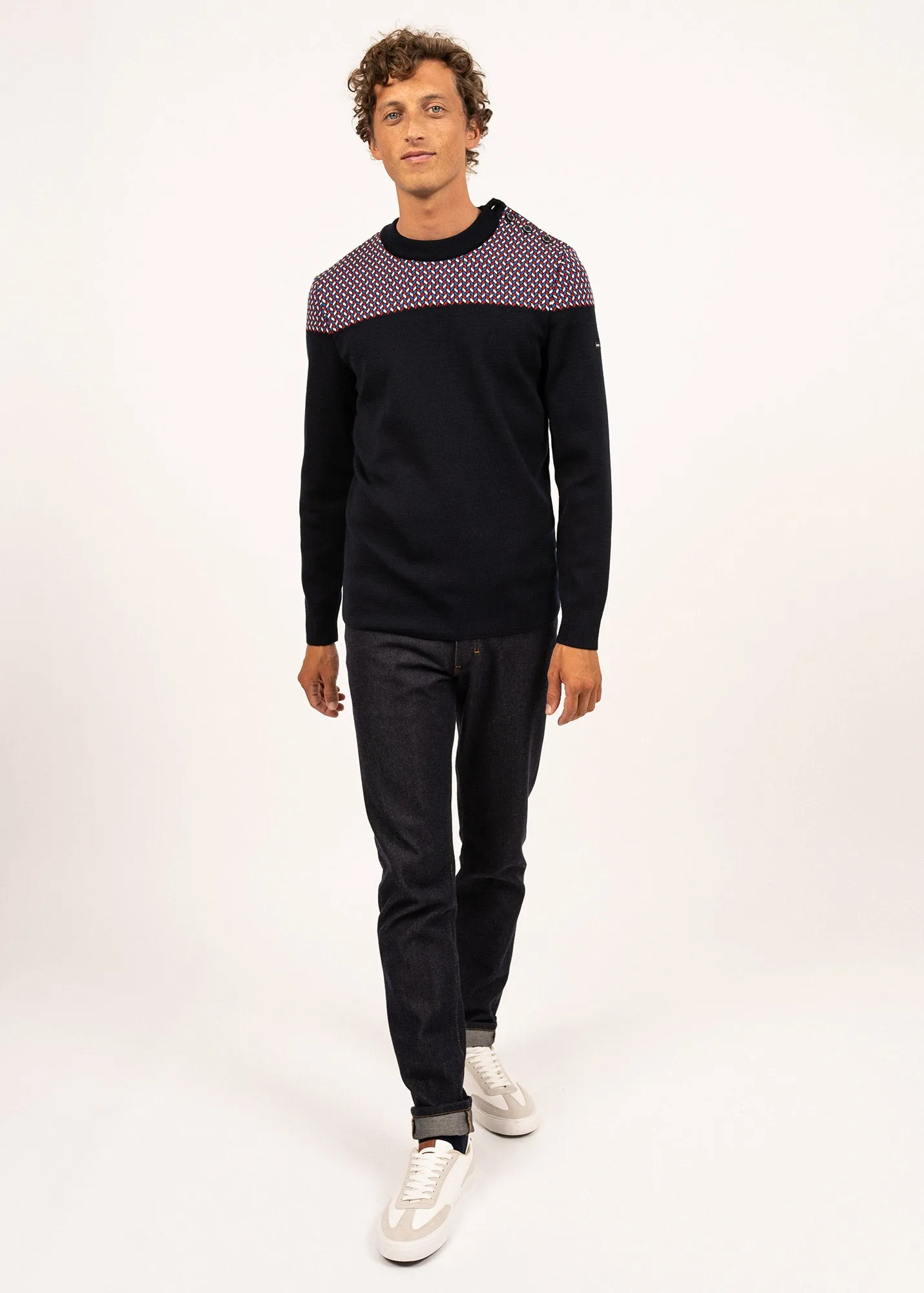 Pull marin jacquard - SAINT JAMES x Elyse (NAVY/MULTICO)