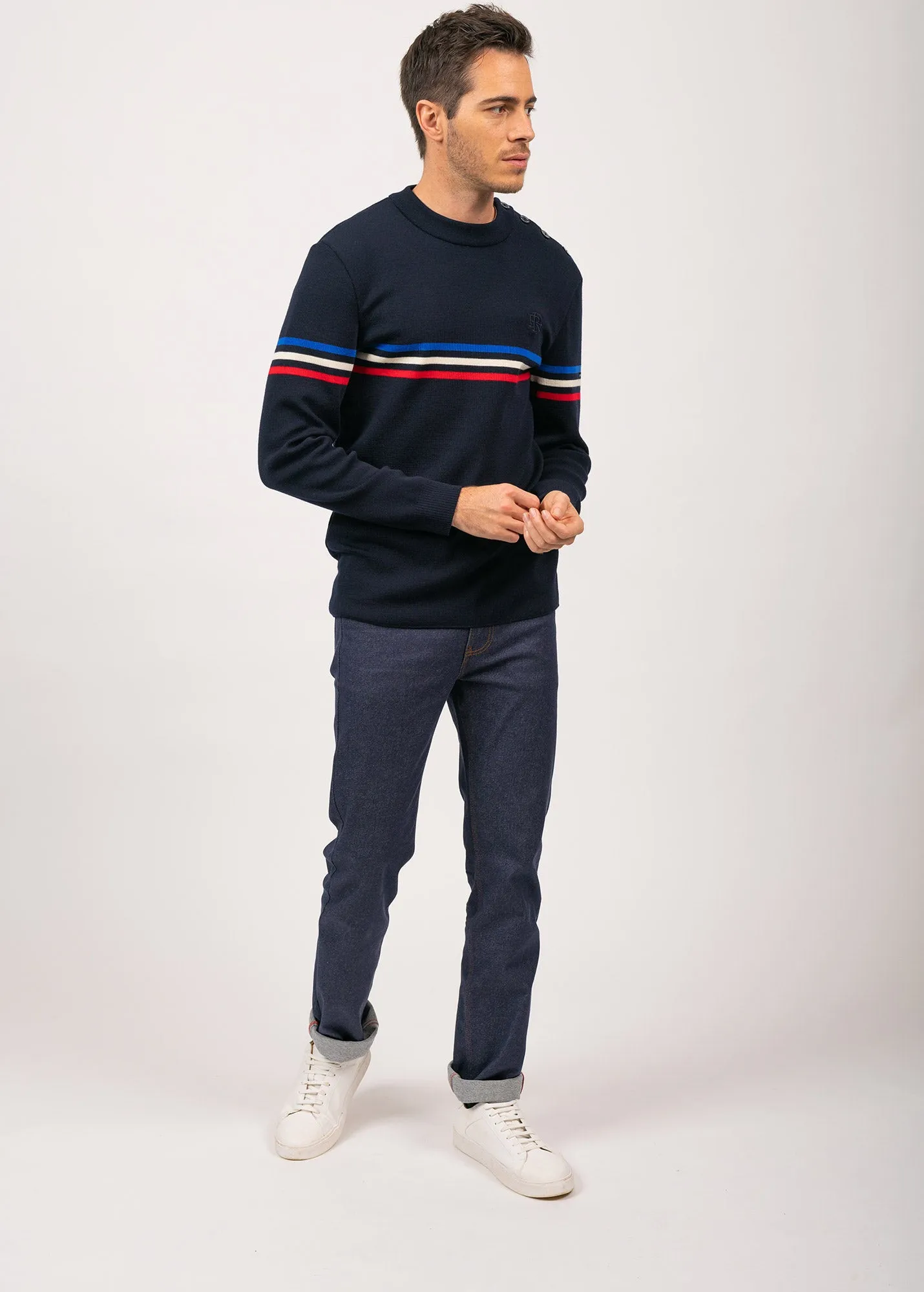 Pull marin  rayure tricolore - SAINT JAMES x Elyse (NAVY)